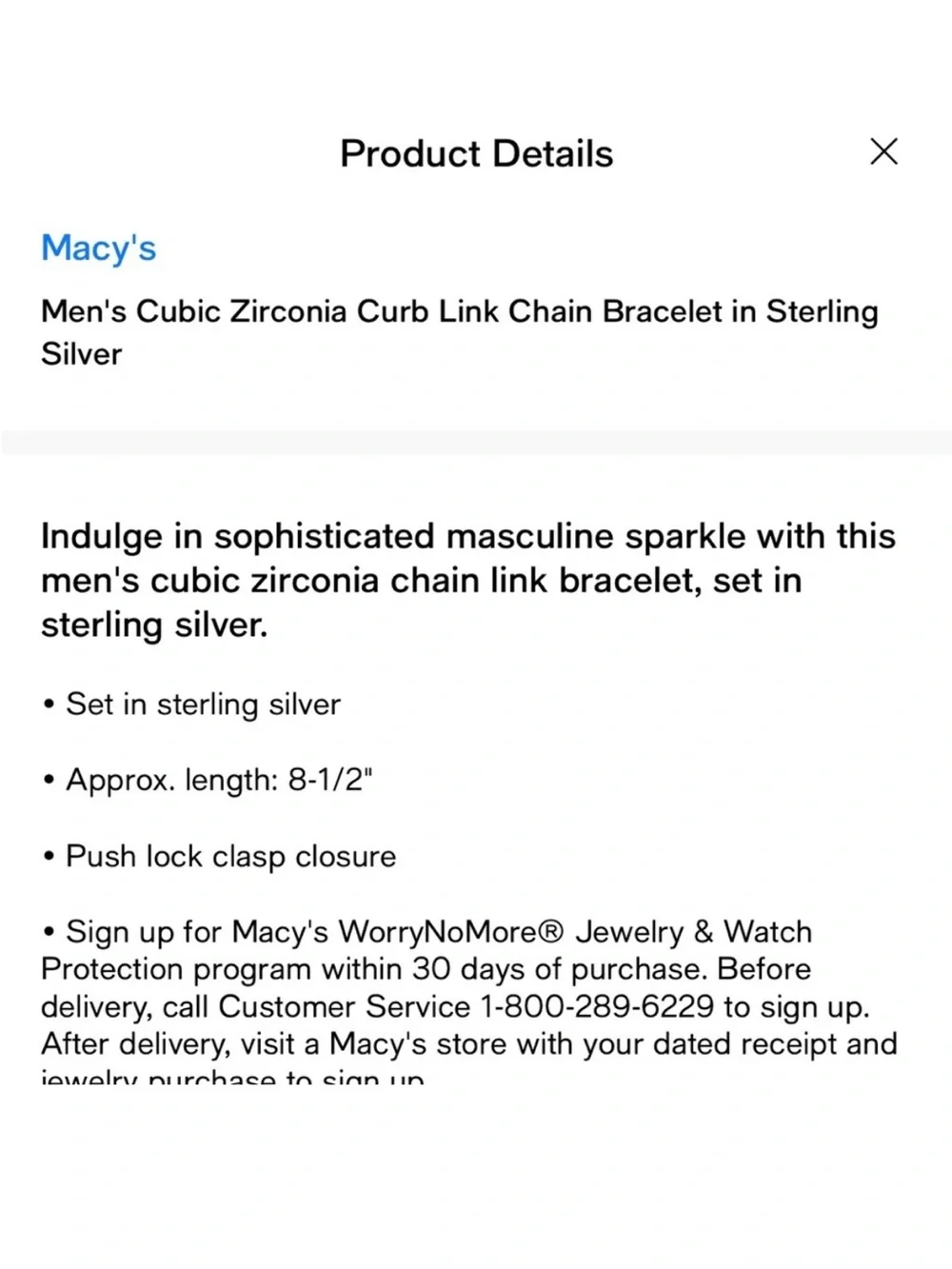 Macy's Silver Cubic Zirconia Curb Link Bracelet - White Crystal